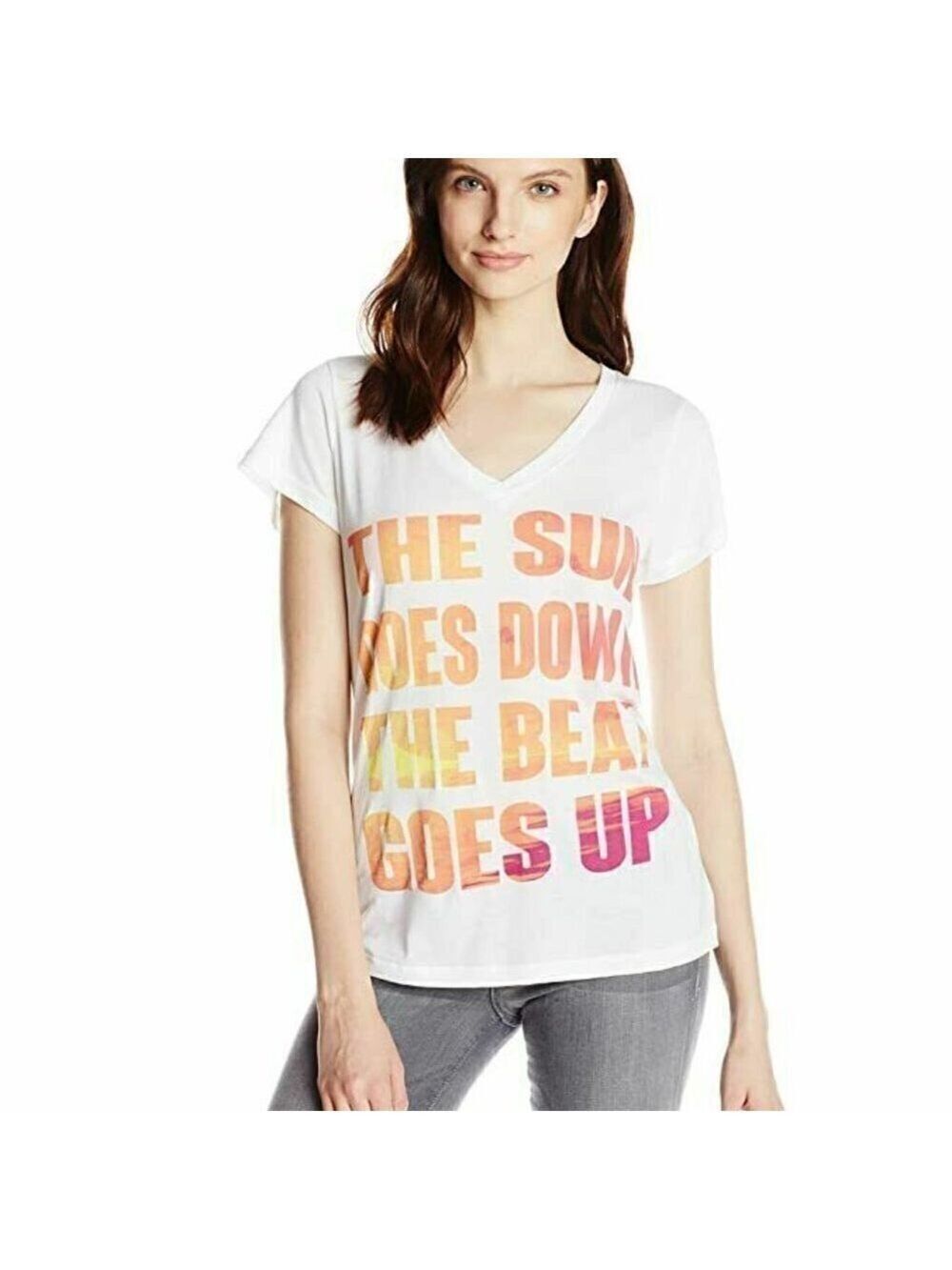 Rebecca Minkoff Sun Beat V Neck White Graphic T Shirt Size Small